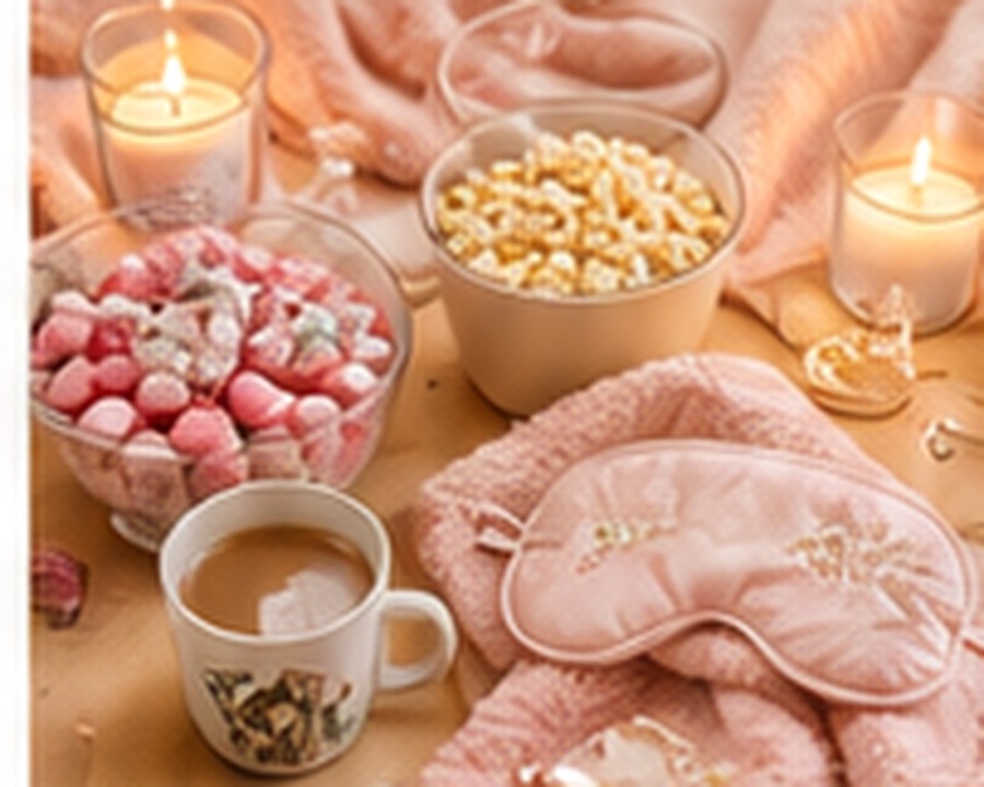 Cosy Girls Night In with sweets, popcorn and soft pink styling