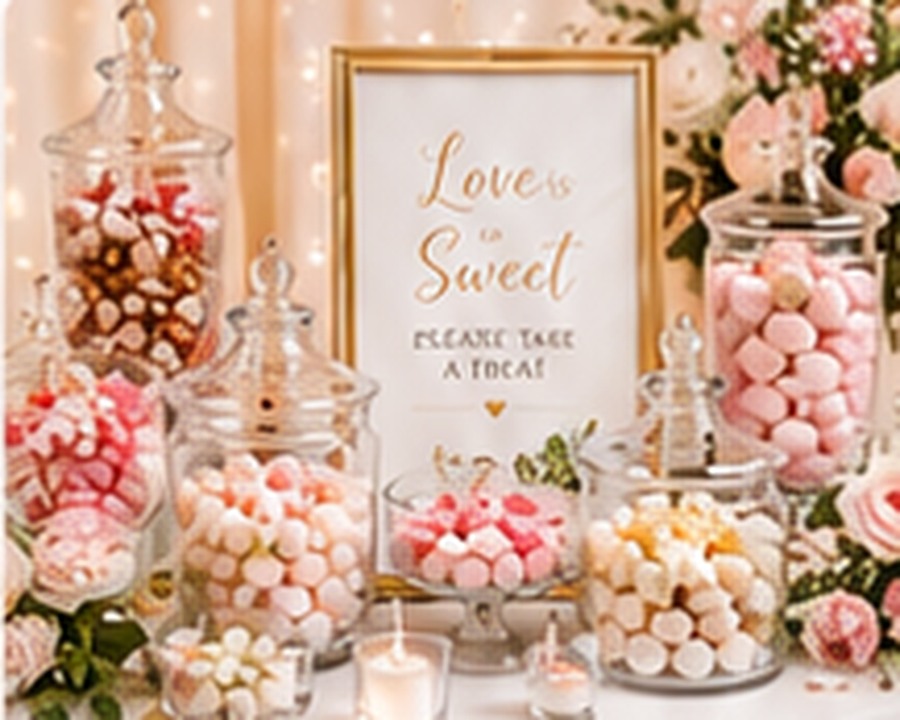 Elegant wedding Pick and Mix sweet station with flowers and glass jars